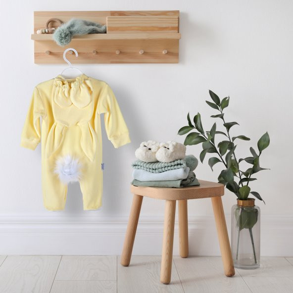 Mixibaby İpeksi Organik Bebek Tavşanlı 4 Parça Ponpon Tulum Seti Hastane Çıkışı Yenidoğan , 0-3 Ay