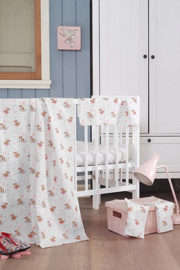 Müslin Bebek Battaniye + Ağız Bezi (4lü) 90x80