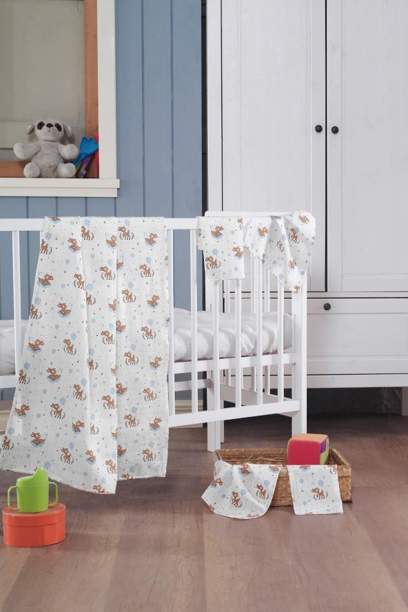 Müslin Bebek Battaniye + Ağız Bezi (4lü) 90x80 - 2
