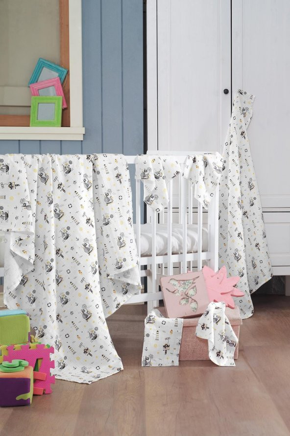 Müslin Bebek Battaniye + Ağız Bezi (4 Lü) 120*120, Sarı, Ruyan