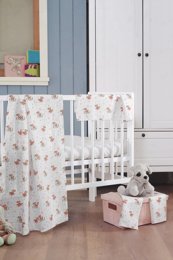 Müslin Bebek Battaniye + Ağız Bezi (4lü) 90x80 - 2
