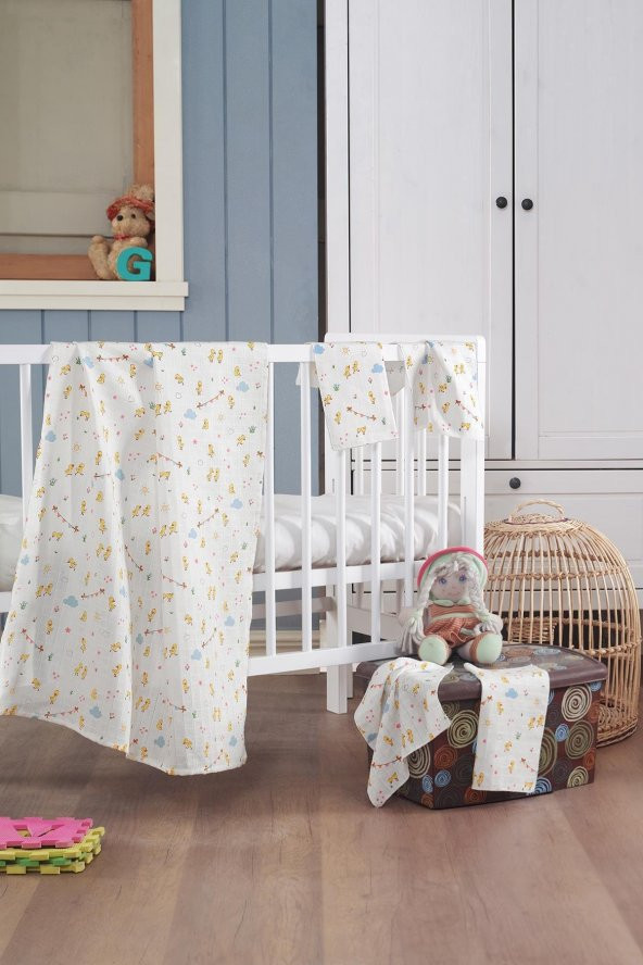 Müslin Bebek Battaniye + Ağız Bezi (4 Lü) 120*120, Sarı, Jeyan - 2