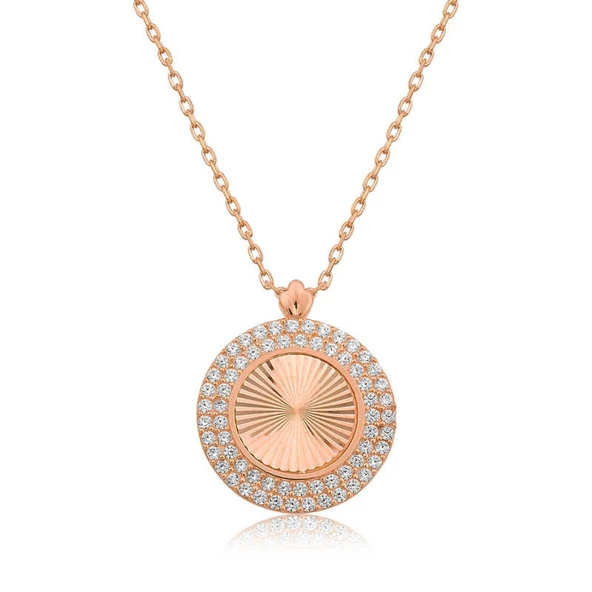 Lucky Life 925 Ayar Gumuss  Rose Oval Fırfır Bayan Kolye