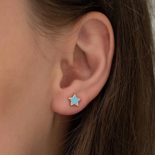 Lucky Life 925 Ayar Gumuss Fosforlu Mavi Yıldız Küpe - 3