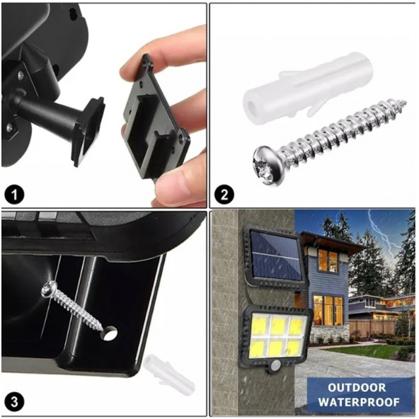 F128 Cob Led Güneş Enerjili 3 Mod Sensörlü 5 Metre Kablolu Kaliteli Sensörlü Solar Sokak Lambası - Resim 4