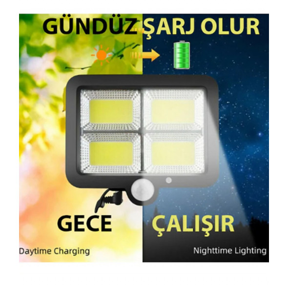 F128 Cob Led Güneş Enerjili 3 Mod Sensörlü 5 Metre Kablolu Kaliteli Sensörlü Solar Sokak Lambası - Resim 8