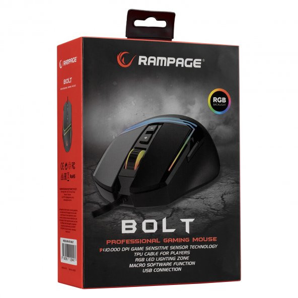 Rampage SMX-R76 BOLT Usb Siyah RGB Ledli 10000 dpi Gaming Oyuncu Mouse - 2