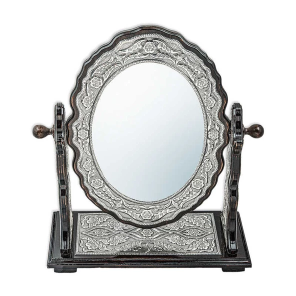 Lucky Life 925 Ayar Gumuss Çiçek Desenli Oval Çift Taraflı Ayna