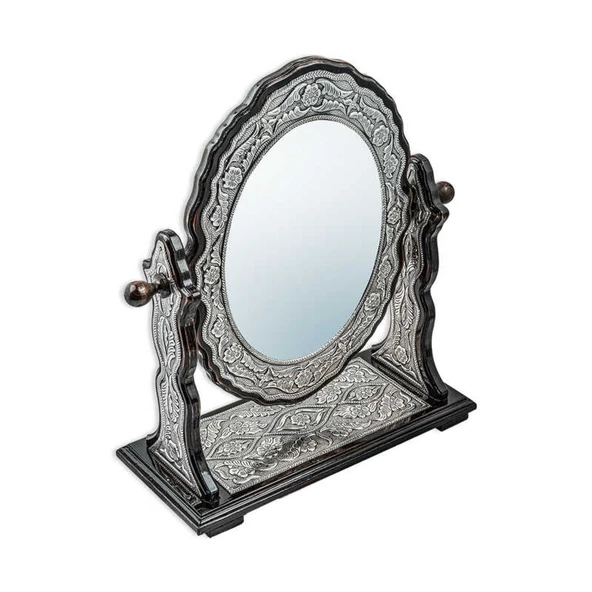 Lucky Life 925 Ayar Gumuss Çiçek Desenli Oval Çift Taraflı Ayna - 3