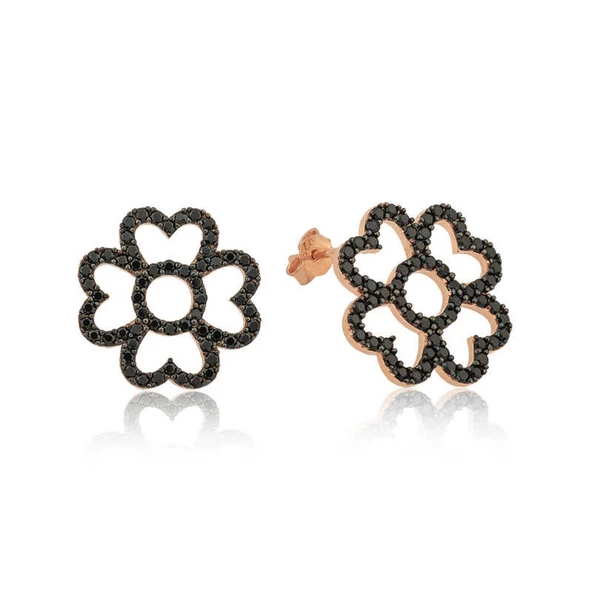 ​Lucky Life 925 Ayar Gumuss  Kalp Yapraklı Çiçek Küpe