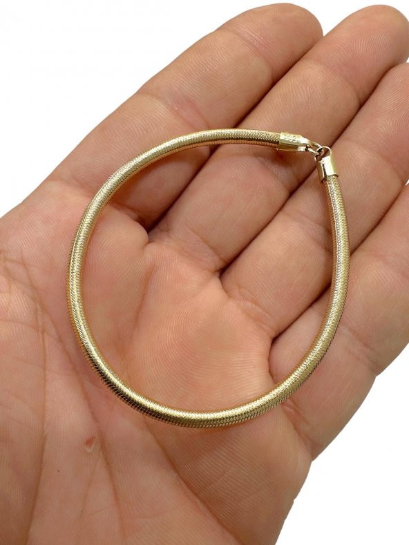 Lastik Değil 14 Ayar Altın Taşsız Günlük Her Bileğe Uygun Unisex Bileklik - 2