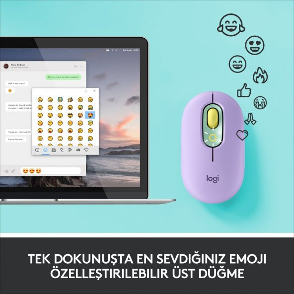 Logitech POP Emoji Mor Optik Kablosuz Mouse - 5