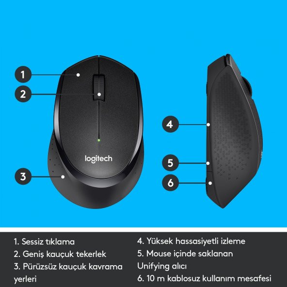 Logitech M330 Silent Sessiz Plus Kablosuz Black Siyah Mouse - 8