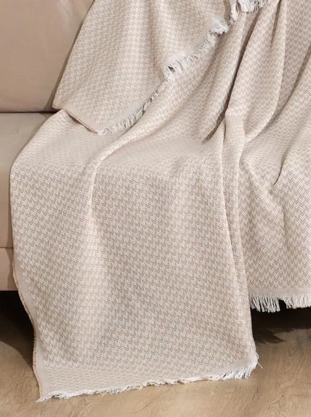 Viven Natural Keten Koltuk Örtüsü | Yakmaz Pamuklu Çekyat Örtüsü | Koltuk Şalı - 2