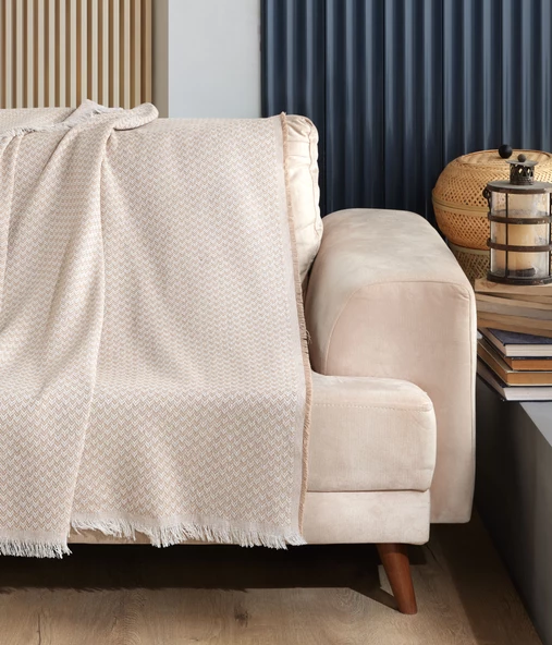 Viven Natural Keten Koltuk Örtüsü | Yakmaz Pamuklu Çekyat Örtüsü | Koltuk Şalı - 3