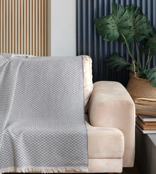 Viven Natural Keten Koltuk Örtüsü | Yakmaz Pamuklu Çekyat Örtüsü | Koltuk Şalı - 6