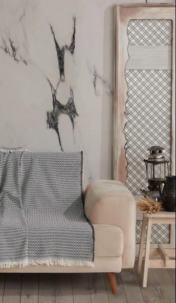 Viven Natural Keten Koltuk Örtüsü | Yakmaz Pamuklu Çekyat Örtüsü | Koltuk Şalı - 9