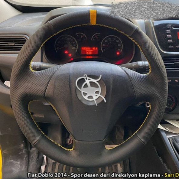 Fiat Doblo 2014 Tuşsuz Araca Özel Deri Direksiyon Kılıfı (Noktalı Düz Yüzüklü)