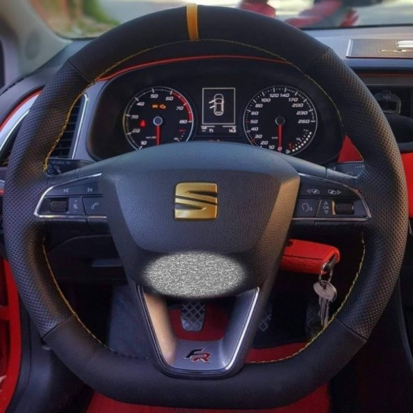 Seat Leon Fr Direksiyon Kılıfı (Nubuk Noktalı Kırmızı Yüzüklü)