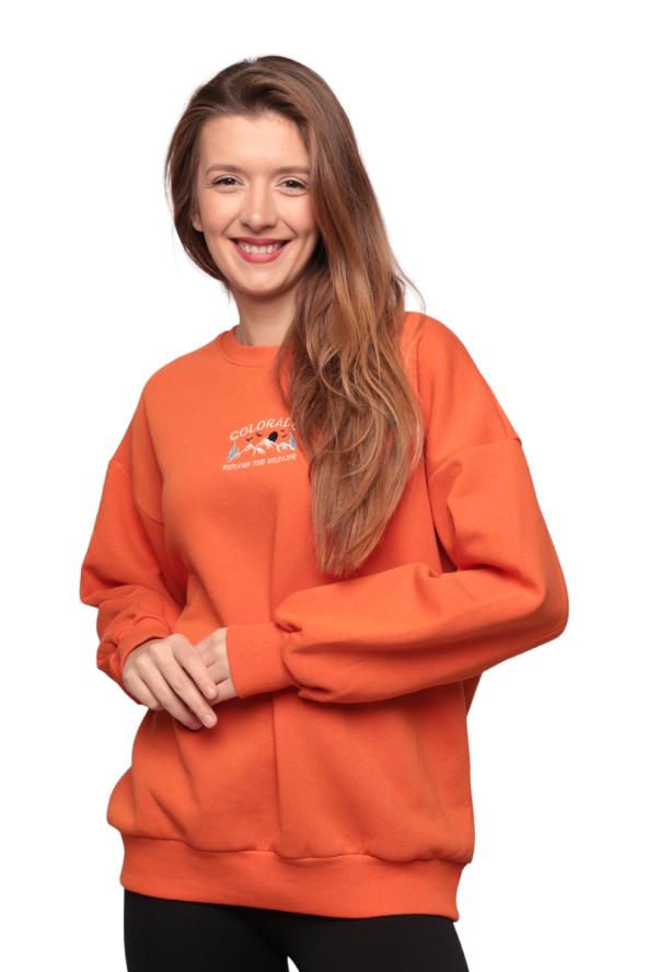 Nakışlı 3 İplik Kadın Sweatshirt 5808 | Turuncu
