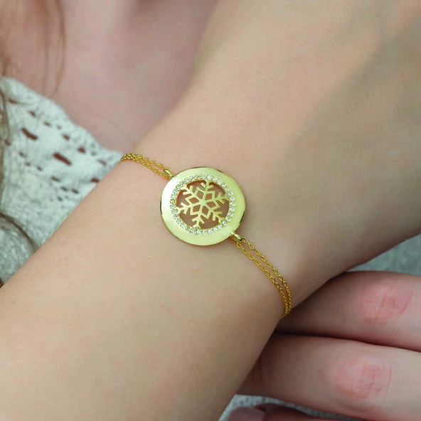 Lucky Life 925 Ayar Gumuss  Gold Kar Tanesi Bayan Bileklik - 2