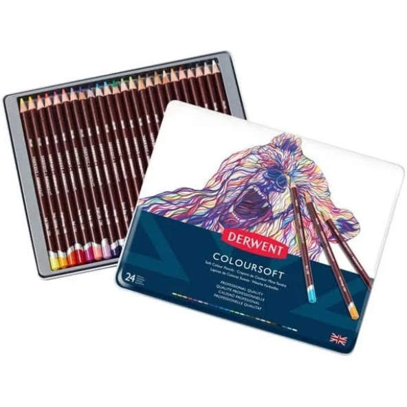 Derwent Coloursoft Pencils Yumuşak renkli Kuruboya Kalemi 24'lü Teneke Kutu