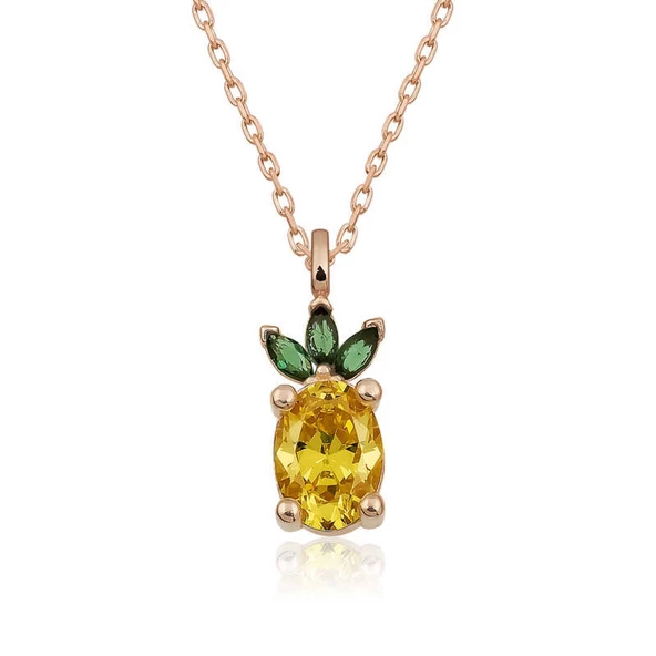​Lucky Life 925 Ayar Gumuss  Rose Ananas Figür Meyve Kolye