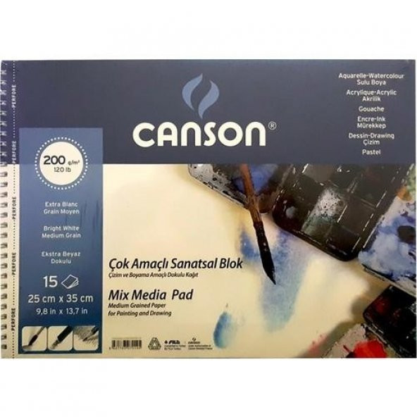 Canson çok amaçlı sanatsal blok 25x35 mix media pad Finface 200 Gr 20 Yp