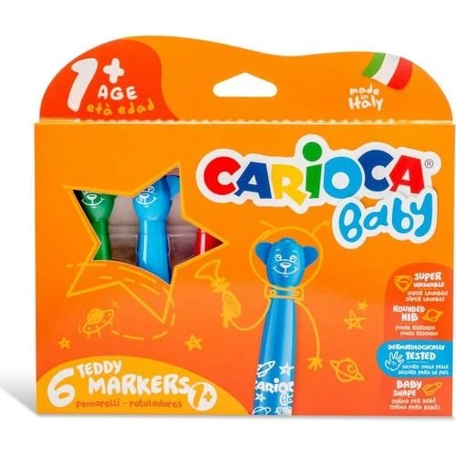 Carioca Teddy Jumbo Bebek Süper Yıkanabilir Keçeli Boya Kalemi 6'lı