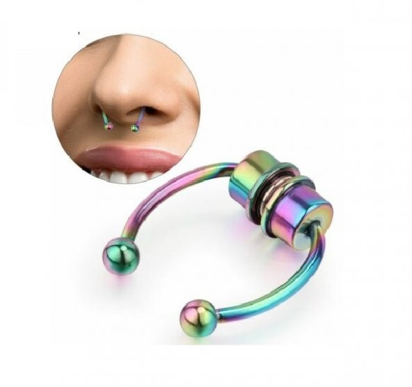 Hologram Mıknatıslı Fake Burun Piercing -Top Ve Ok Uçlu Paslanmaz Septum Deliksiz Pirsing - 4