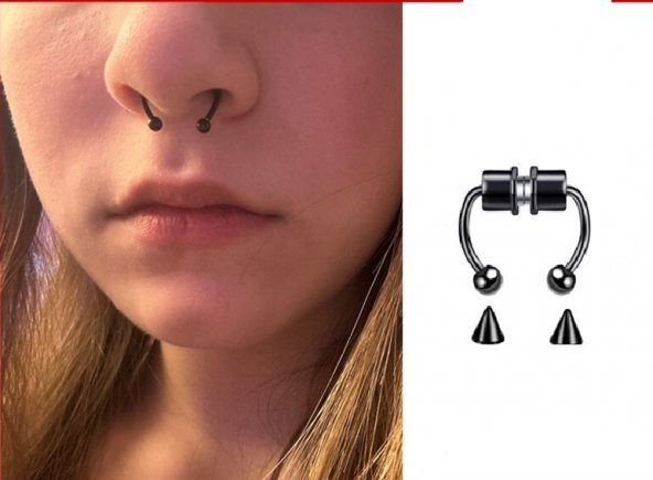 Hologram Mıknatıslı Fake Burun Piercing -Top Ve Ok Uçlu Paslanmaz Septum Deliksiz Pirsing - 5