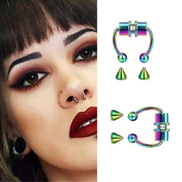 Hologram Mıknatıslı Fake Burun Piercing -Top Ve Ok Uçlu Paslanmaz Septum Deliksiz Pirsing - 1