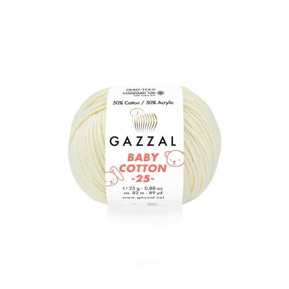 Gazzal Baby Cotton 25 El Örgü İpi Krem 3437