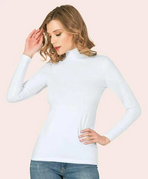 Anıt Bayan Pamuklu Balıkçı Yaka Uzunkol Body Tişört 2141 - Resim 2