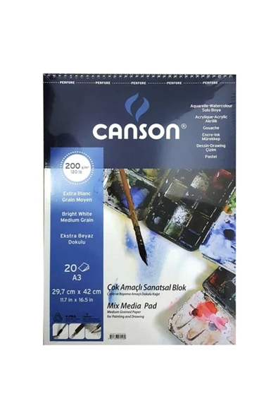 Canson Mix Media Spiralli Çizim Defteri 200g A3 20 Yaprak