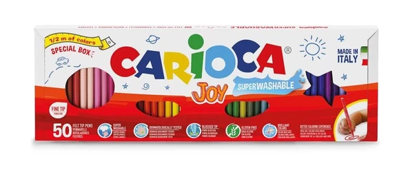 CARİOCA JOY SÜPER YIKANABİLİR KEÇELİ BOYA KALEMİ 50'Lİ (1/2 METRE)