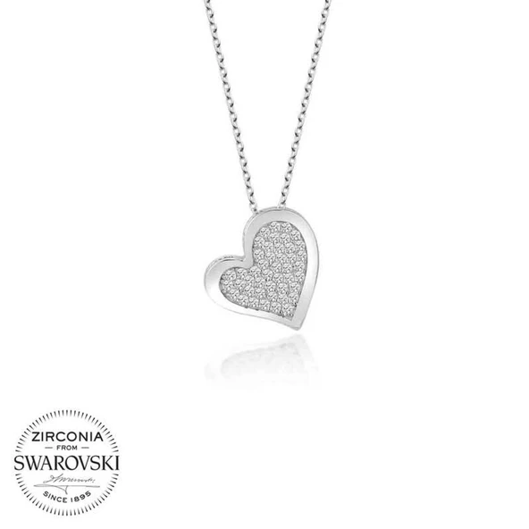 Swarovski Taşlı Lucky Life 925 Ayar Gumuss  Kalp Bayan Kolye