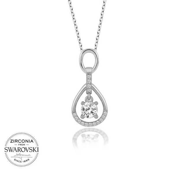 Swarovski Taşlı Lucky Life 925 Ayar Gumuss  Tektaş Bayan Kolye