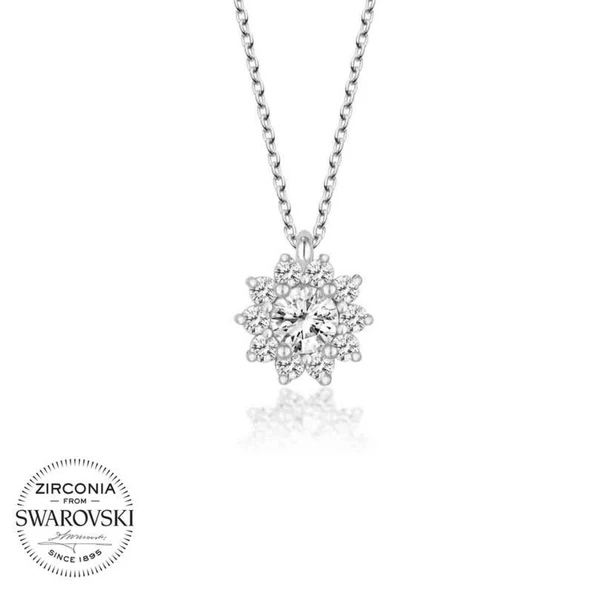 Swarovski Taşlı Lucky Life 925 Ayar Gumuss  Tektaş Bayan Kolye