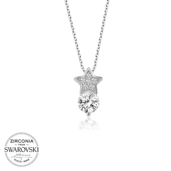 Swarovski Taşlı Lucky Life 925 Ayar Gumuss  Yıldız Tektaş Bayan Kolye