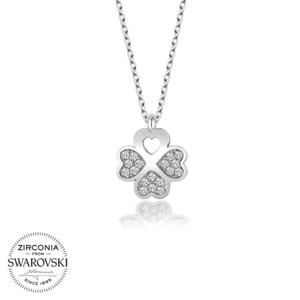 Swarovski Taşlı Lucky Life 925 Ayar Gumuss  Yonca Bayan Kolye