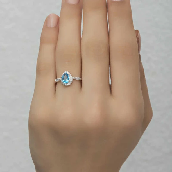 Lucky Life 925 Ayar Gumuss  Turkuaz Damla Taşlı Lucky Life Lucky Life Kadın Yüzük - 4