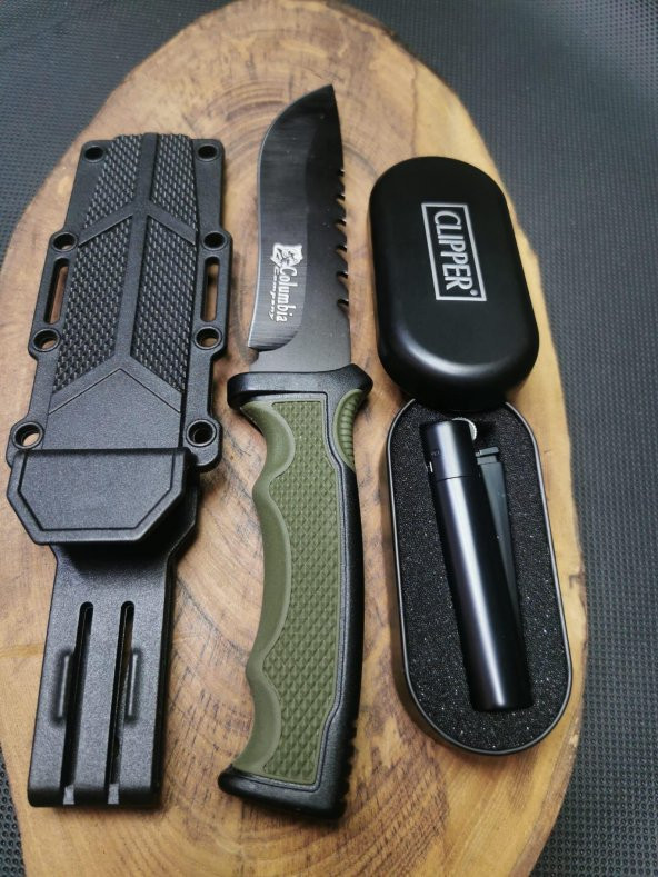 BİLTEK SHOP Outdoor İsme Özel 23 cm Sert Kılıflı Avcı Bıçağı ve Clipper Metal Çakmak