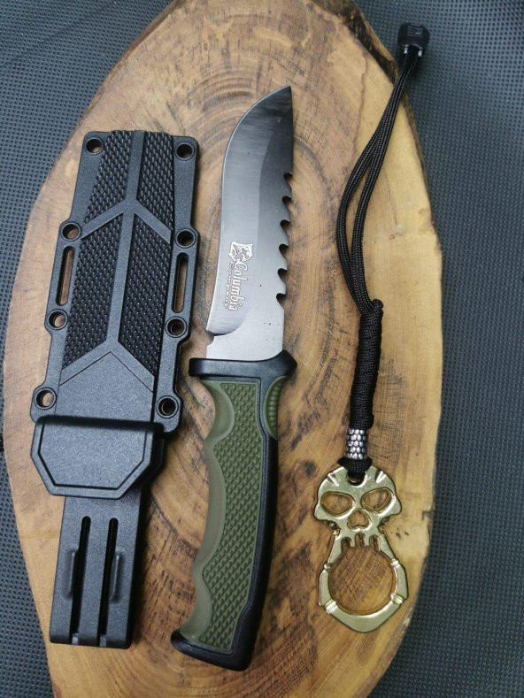 BİLTEK SHOP Outdoor İsme Özel 23 cm Sert Kılıflı Avcı Bıçağı ve İpli Parmak Musta