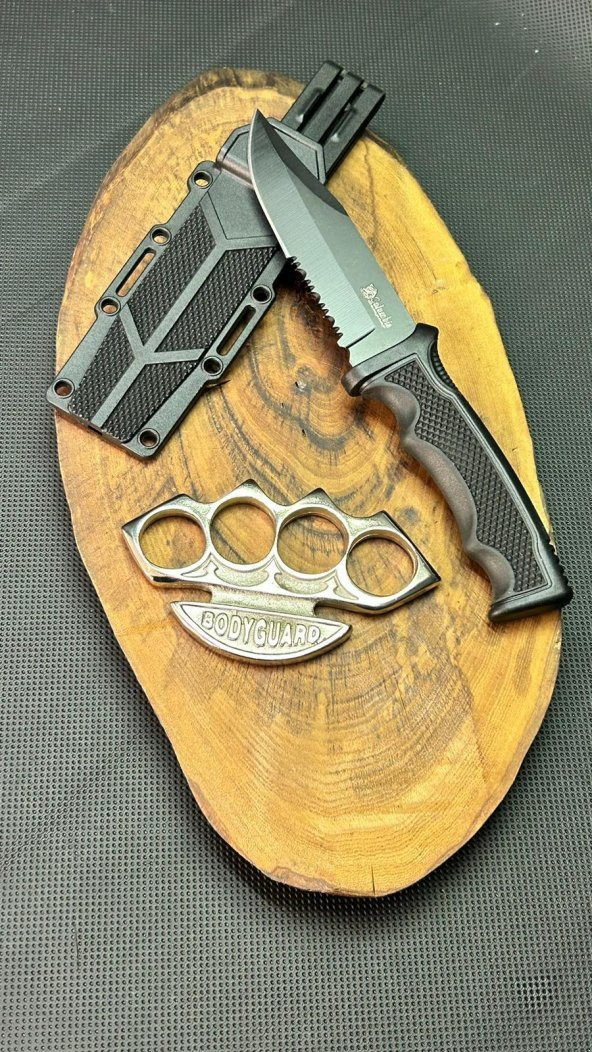 BİLTEK SHOP Outdoor Kişiye Özel 23 cm Sert Kılıflı Avcı Bıçağı ve Kalın BODYGUARD MUSTA