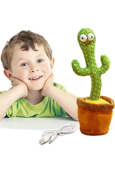 AbaTech Konuşan Dans Eden, Müzikli Işıklı Saksı Kaktüs Peluş Oyuncak