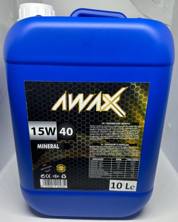 Awax 15W-40 Motor Yağı 10 L Üretim Yılı:2025