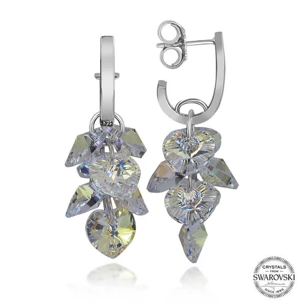 Swarovski Crystal Taşlı Lucky Life 925 Ayar Gumuss  Kalp Salkım Sallantılı Çivili Lucky Life Lucky Life Kadın Küpe - 1