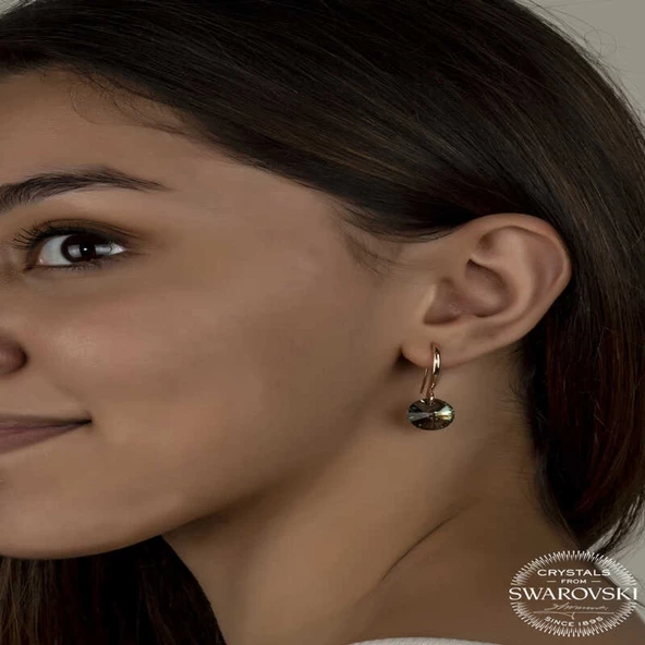 Swarovski Crystal Taşlı Lucky Life 925 Ayar Gumuss  Yeşil Taşlı Yuvarlak Sallantılı Lucky Life Lucky Life Kadın Küpe - 2