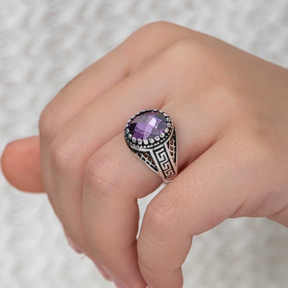 Lucky Life 925 Ayar Gumuss  Lila Zirkon Taşlı Çocuk Erkek Yüzük - 4